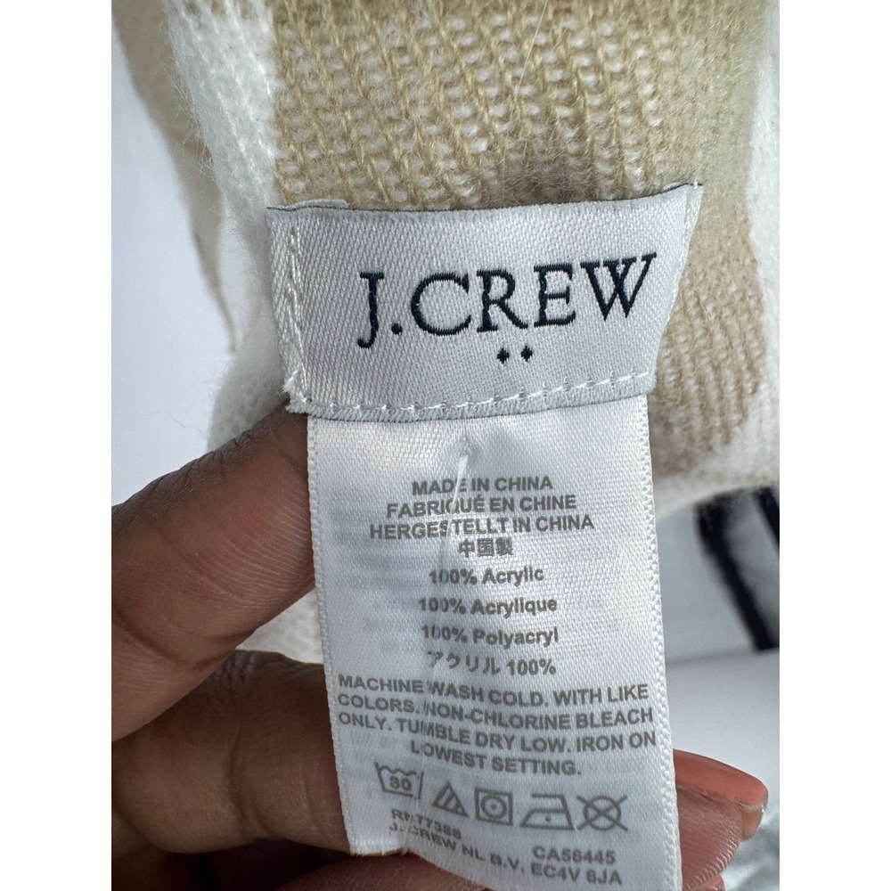 J.Crew Plaid Scarf Women OS Tan White Fringe Neutral Classic Wrap Winter Cozy - Picture 2 of 6